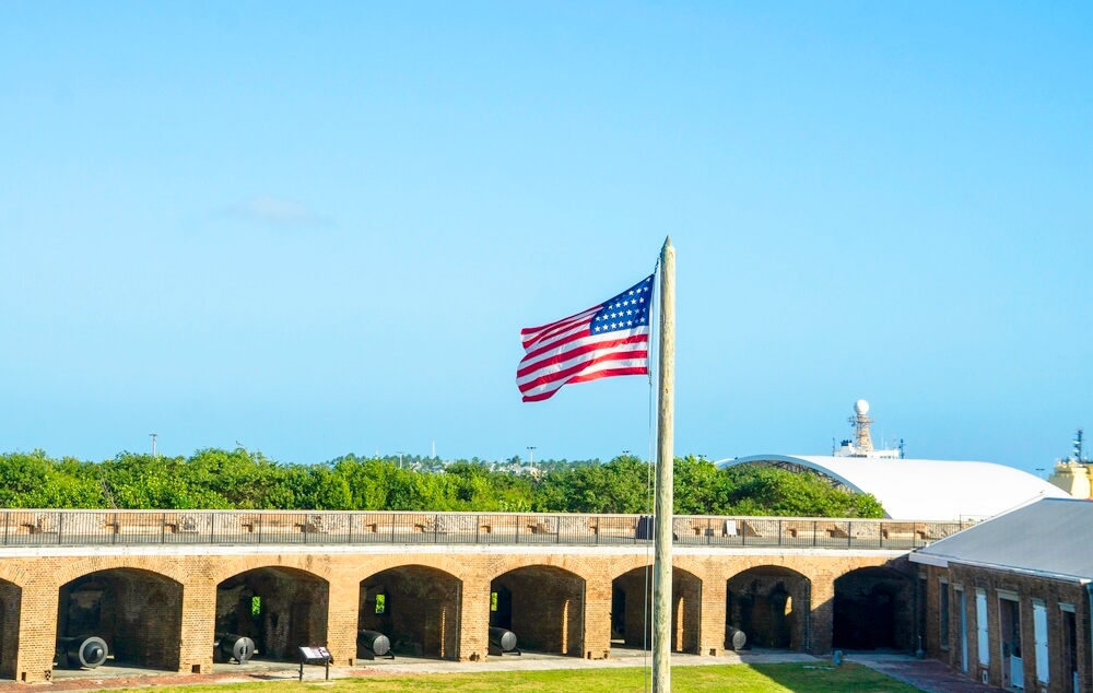 Key West sunsets Fort Zachary Taylor waving flag