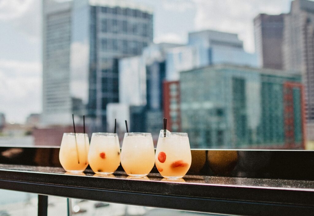 Rooftop in New York with drinks