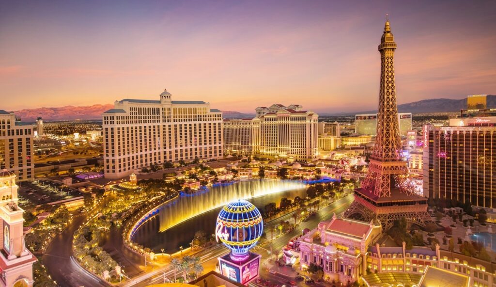 girls' trip to Las Vegas at night