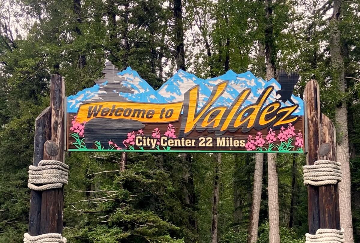 solo trip to Alaska sign to valdez alaska
