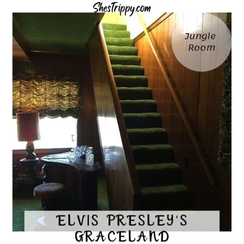 Green stairs leading upstairs from the Jungle Room.  #graceland
Elvis Presley Graceland
