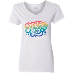 Rock n Roll Girl - Colorful - Ladies' 5.3 oz. V-Neck T-Shirt